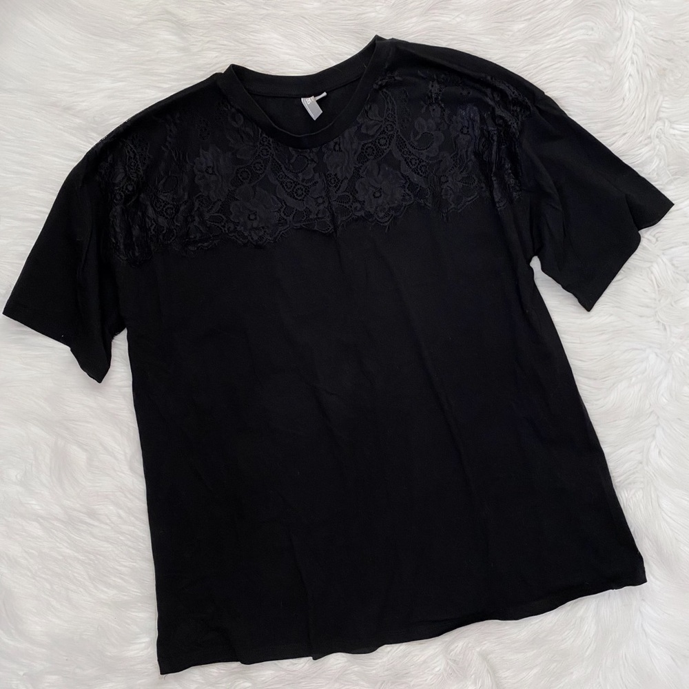 ASOS Black Lace Short Sleeve Tee Shirt